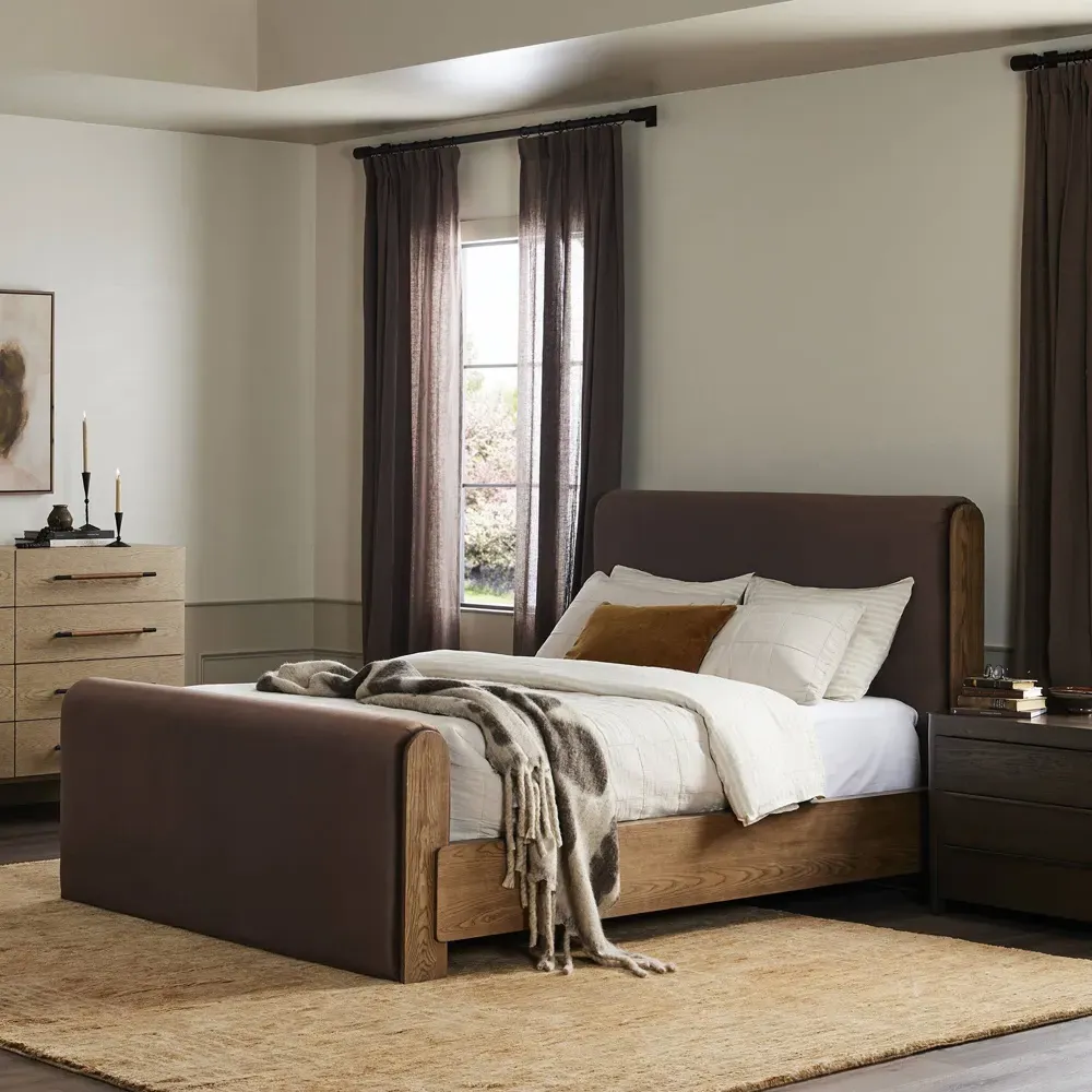 Ruby King Size Bed Frame - Brown, Velvet