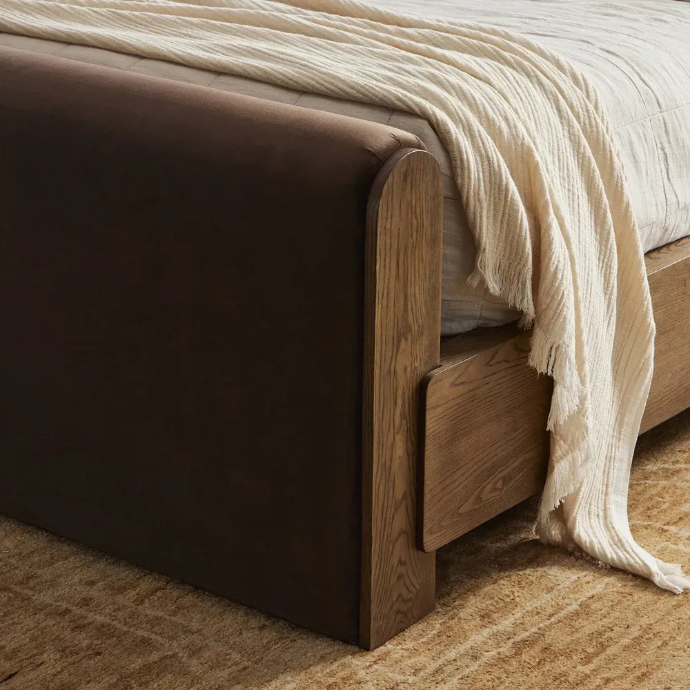 Ruby Queen Size Bed Frame - Brown, Velvet