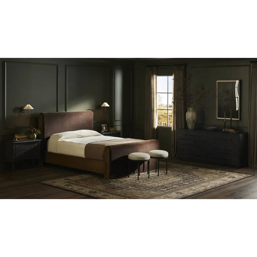 Ruby Queen Size Bed Frame - Brown, Velvet