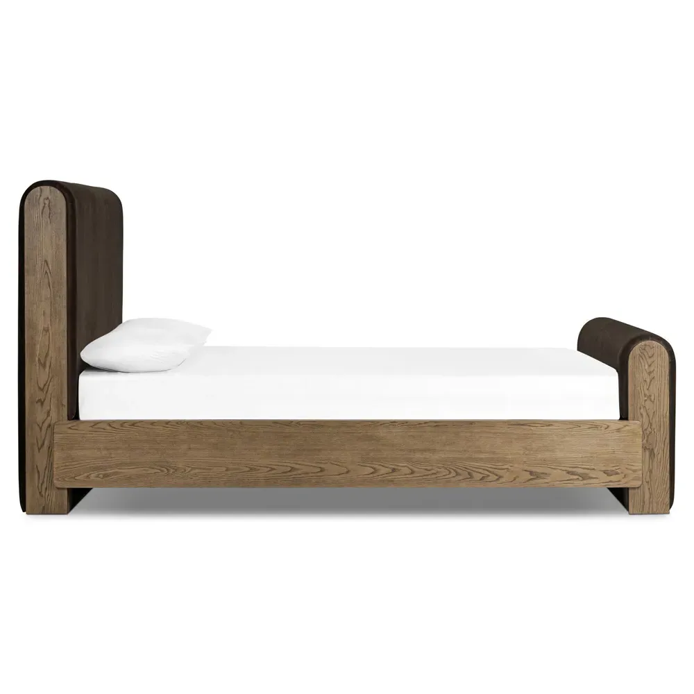 Ruby Queen Size Bed Frame - Brown, Velvet