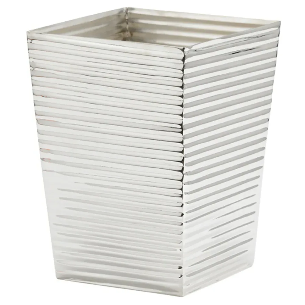 Ruby Ribbed Wastebasket - Silver, Brass