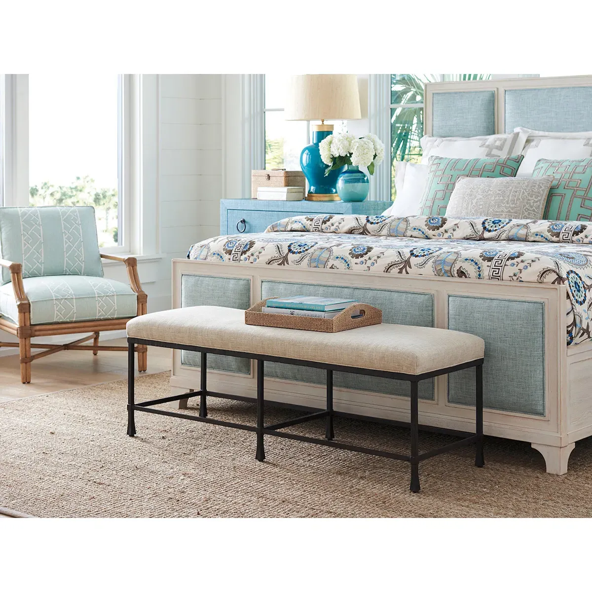 Ruby Upholstered Bronze Metal Frame Bench - Ivory