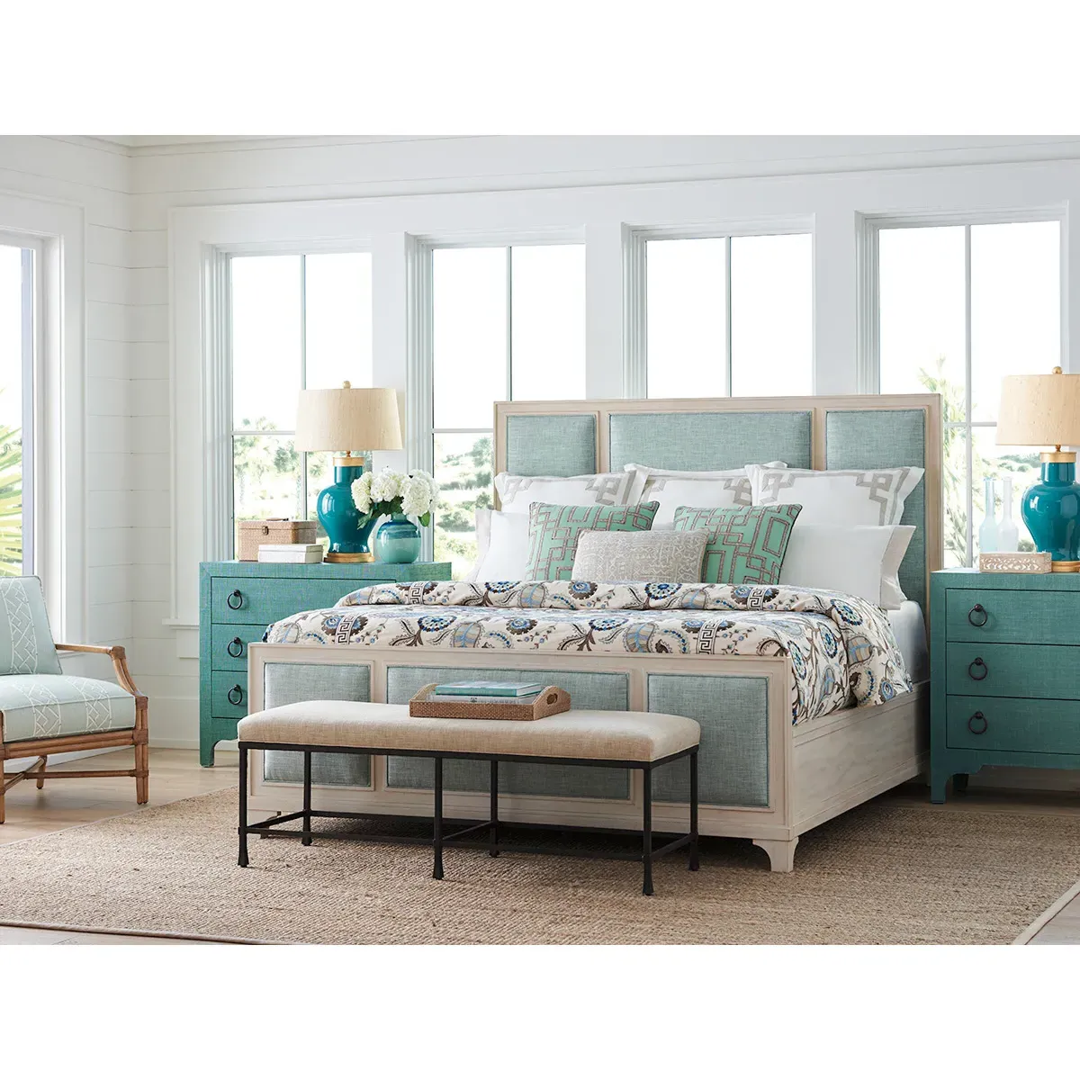 Ruby Upholstered Bronze Metal Frame Bench - Ivory