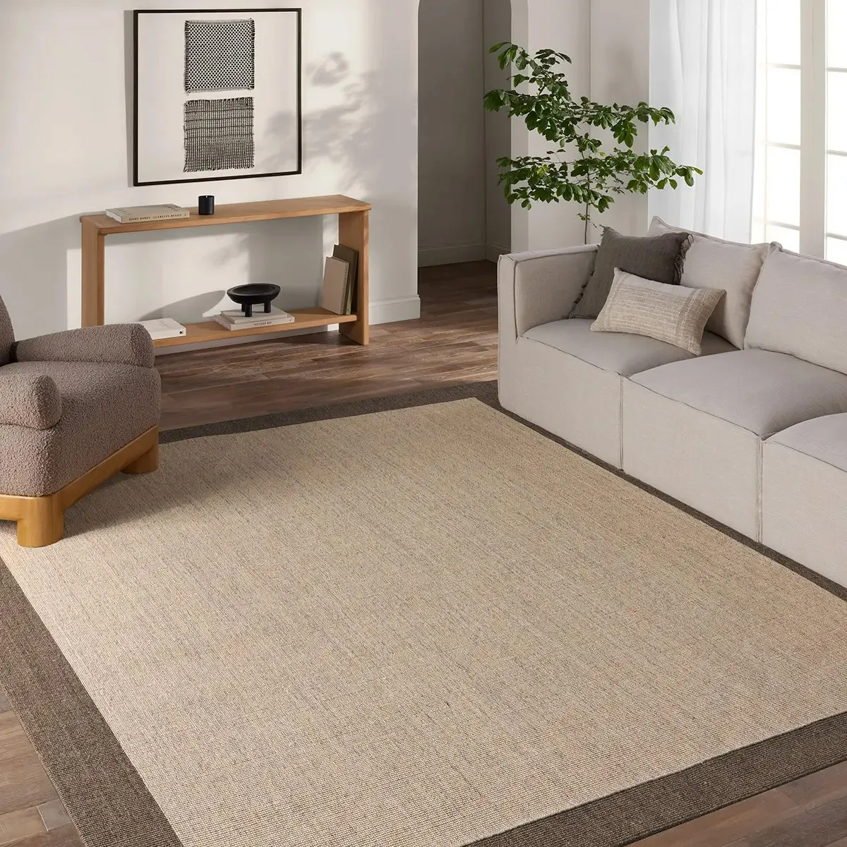 Rudo Sisal Border Rug Sample - Beige