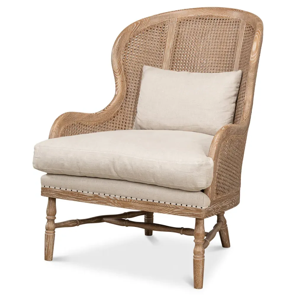 Rudolph Wing Chair with Woven Cane - Beige, Oak