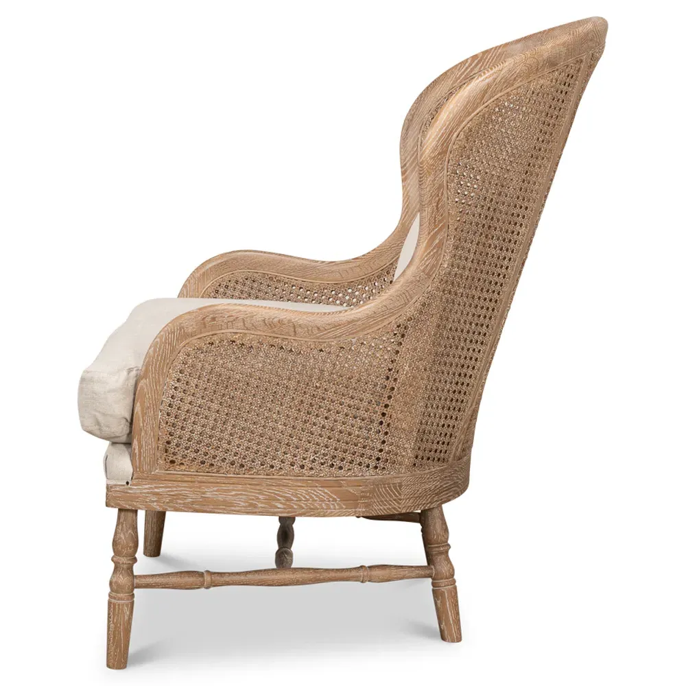 Rudolph Wing Chair with Woven Cane - Beige, Oak