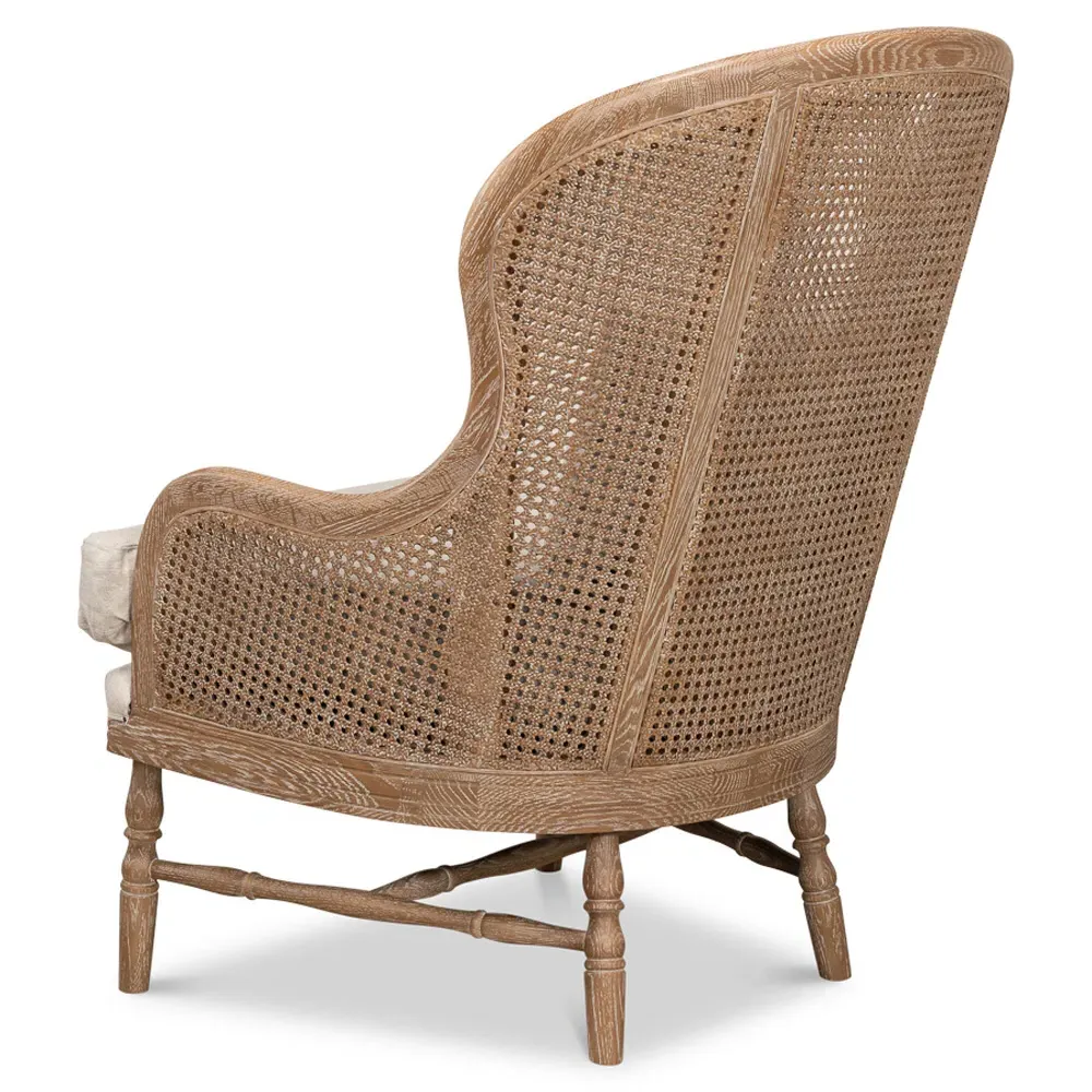 Rudolph Wing Chair with Woven Cane - Beige, Oak