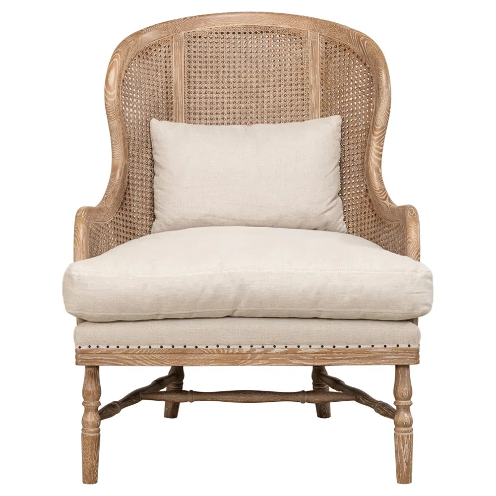 Rudolph Wing Chair with Woven Cane - Beige, Oak image