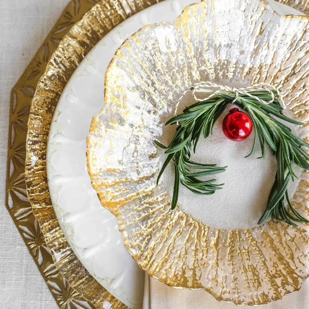 Rufolo Gold Rim Glass Charger - White