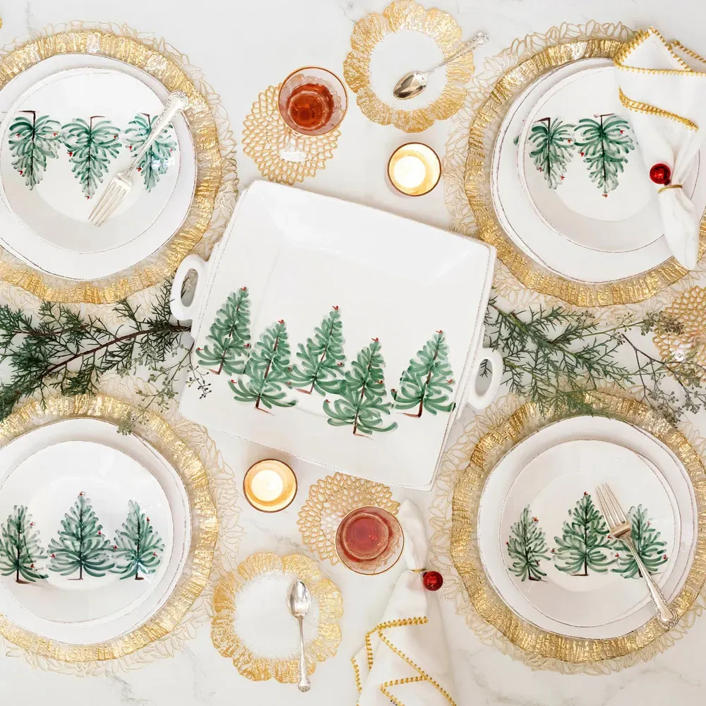 Rufolo Gold Rim Glass Charger - White