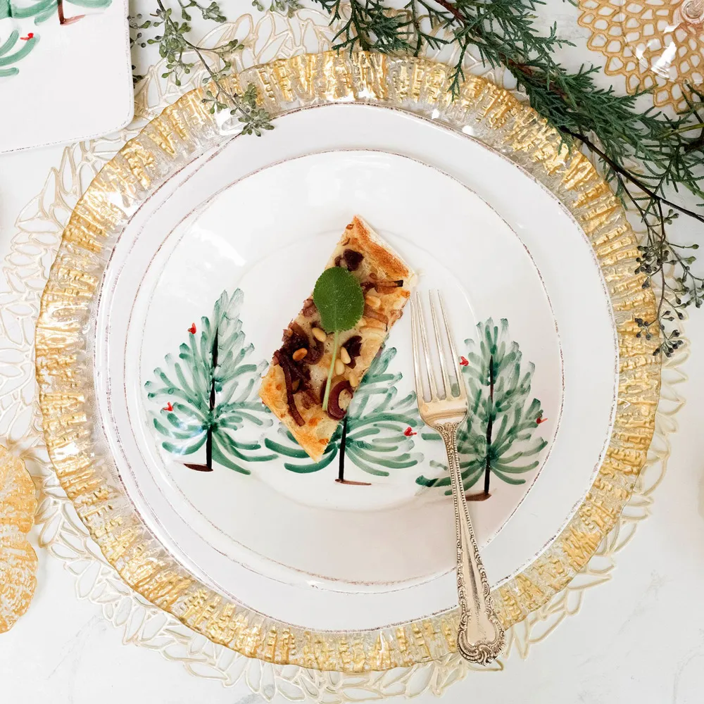 Rufolo Gold Rim Glass Charger - White