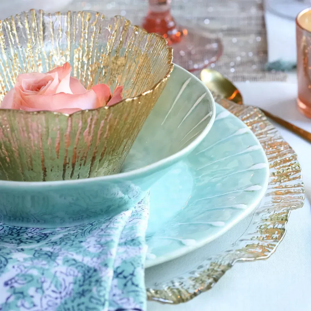 Rufolo Gold Rim Glass Charger - White