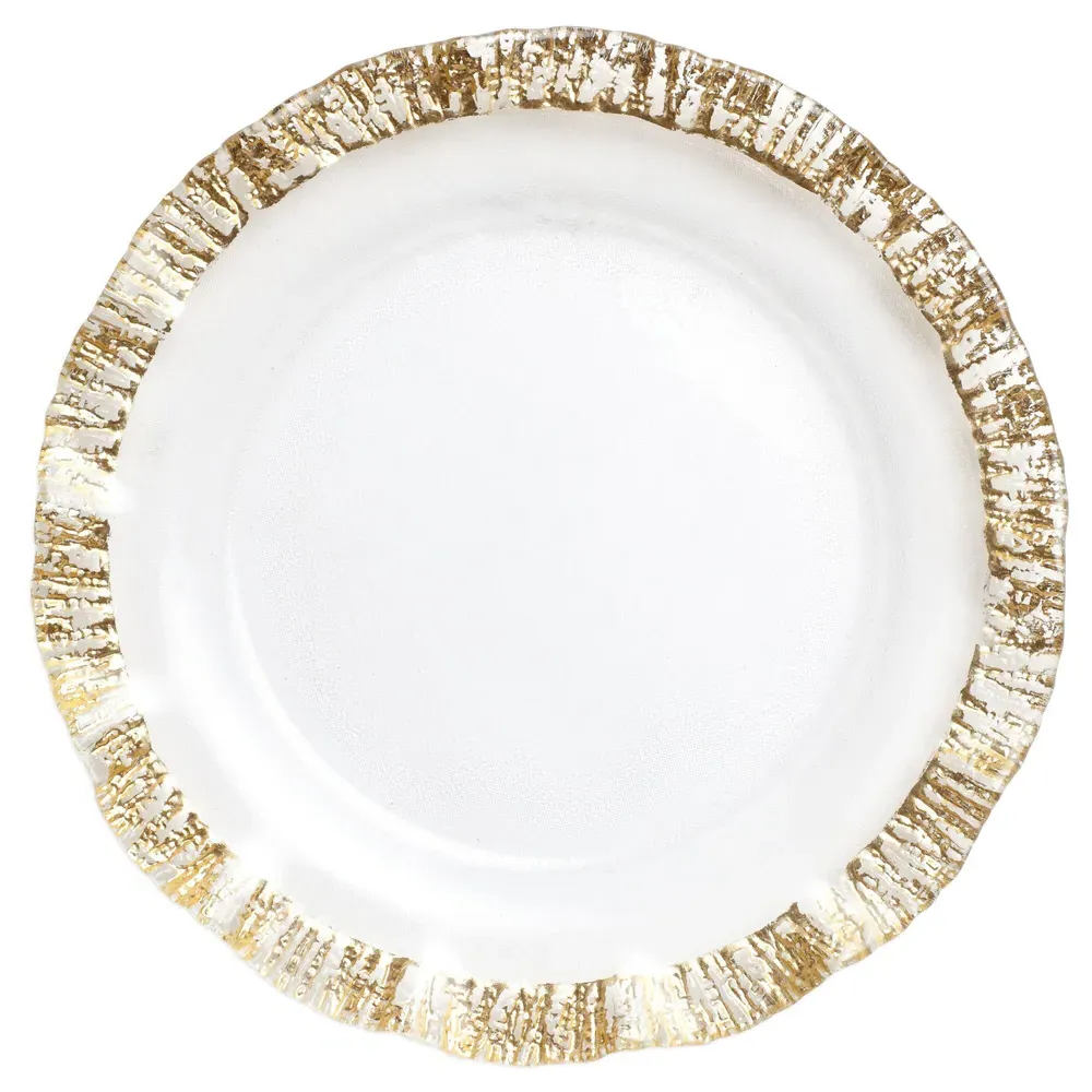 Rufolo Gold Rim Glass Charger - White