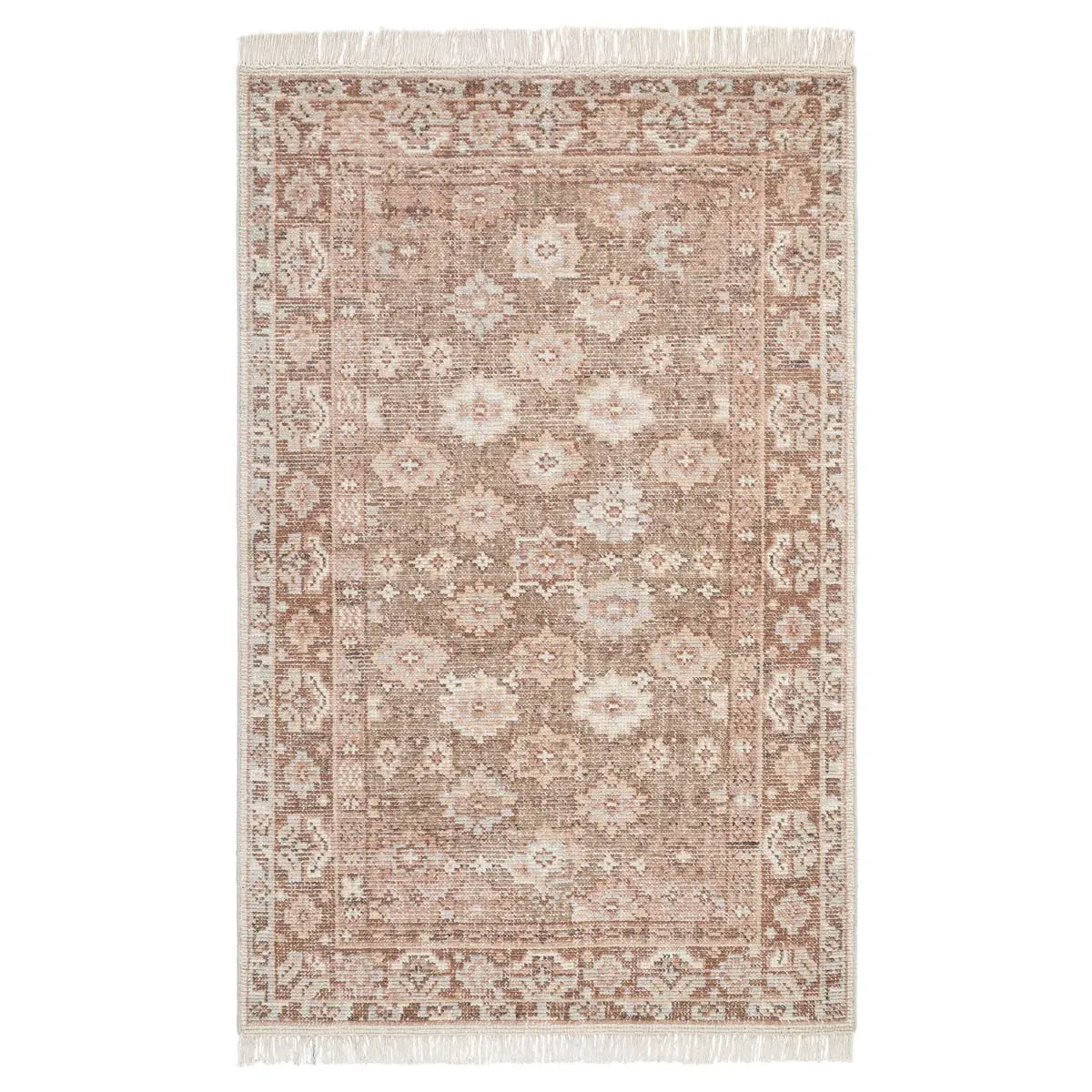 Rumi Oushak Patterned Hand Knotted Rug - Brown, Wool