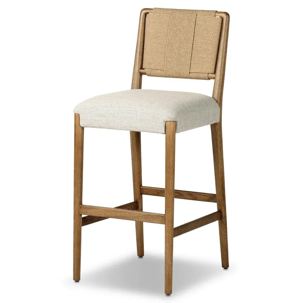 Russ Bar Stool - Beige, Oak