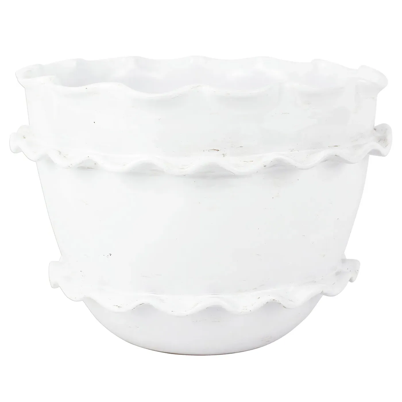 Rustic Garden Round Planter with Ruffle Detail - White, Terra Cotta