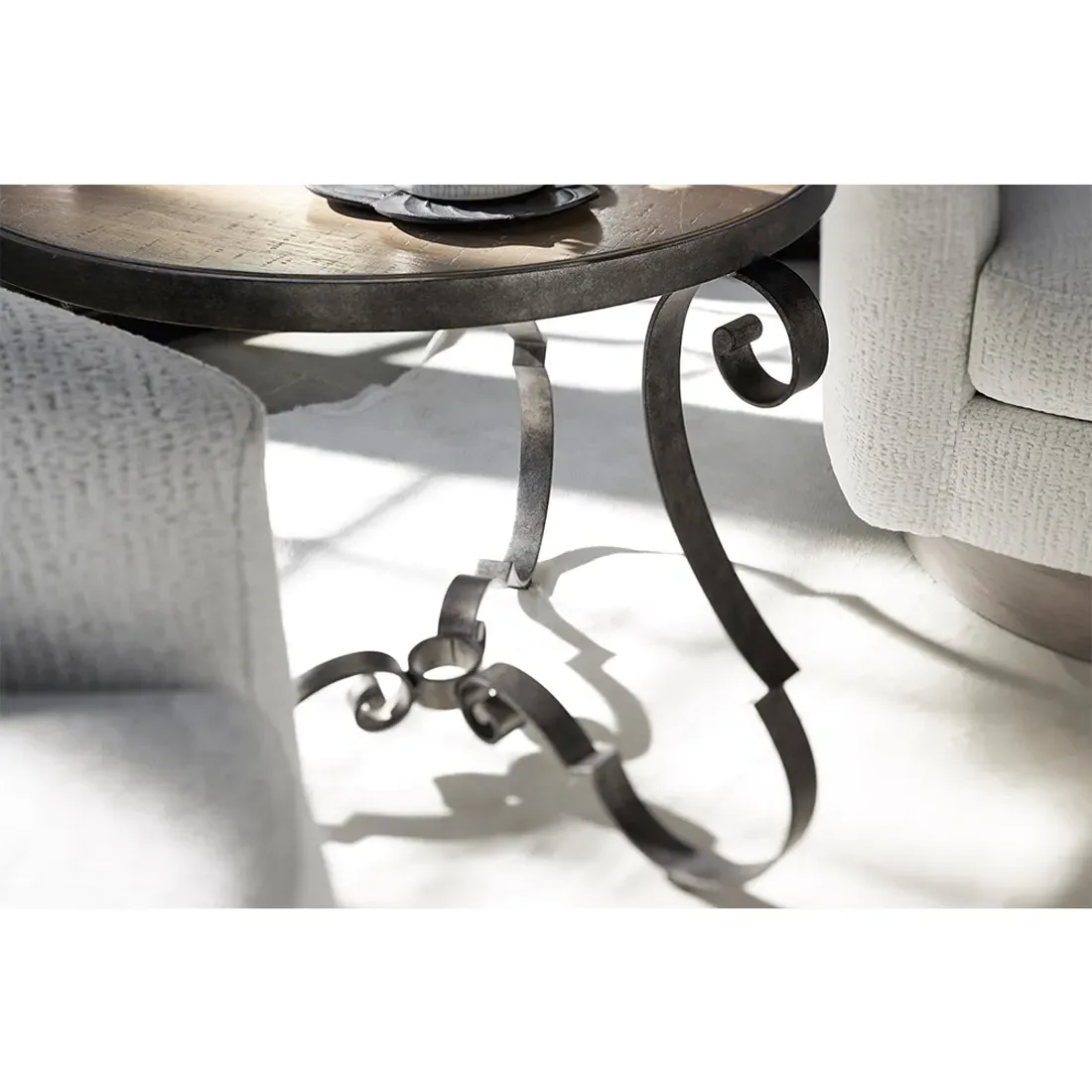 Rustom Round Side Table - Brown, Wood Veneer