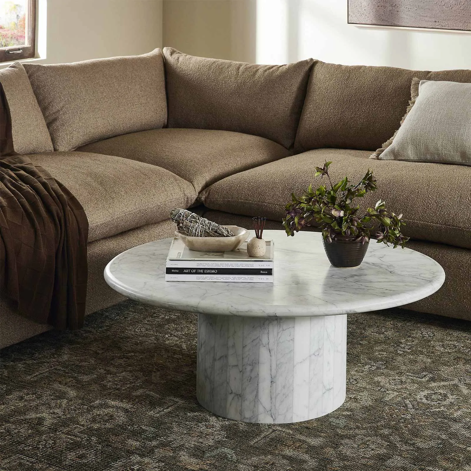 Ryker Oval Coffee Table - White, Marble