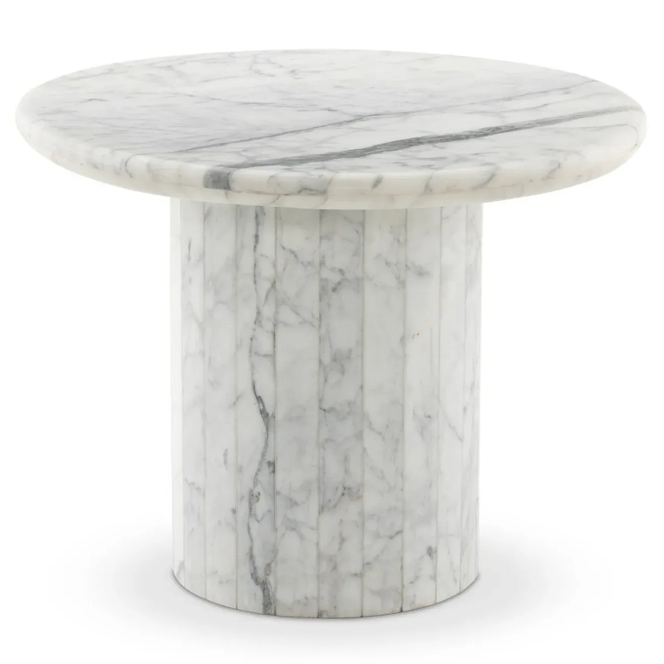 Ryker Round Pedestal End Table - White, Marble