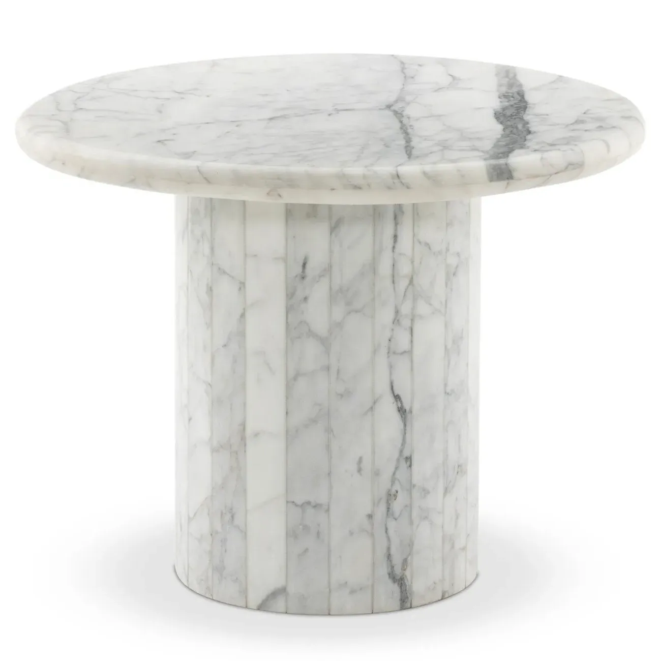 Ryker Round Pedestal End Table - White, Marble