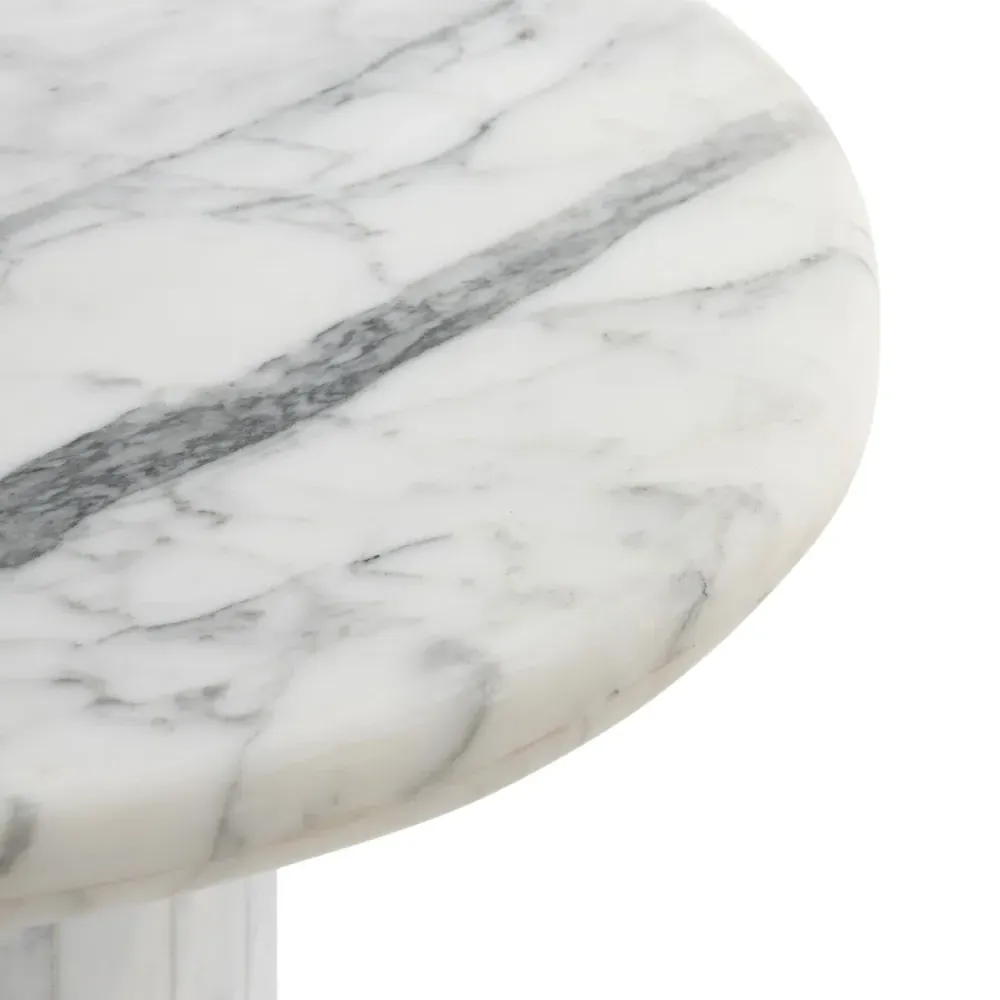 Ryker Round Pedestal End Table - White, Marble