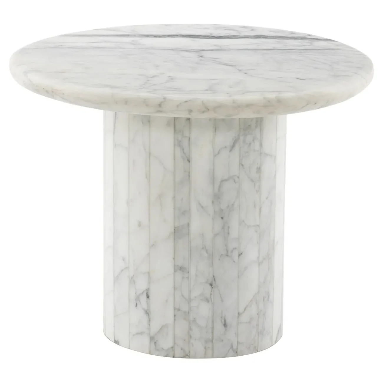 Ryker Round Pedestal End Table - White, Marble image