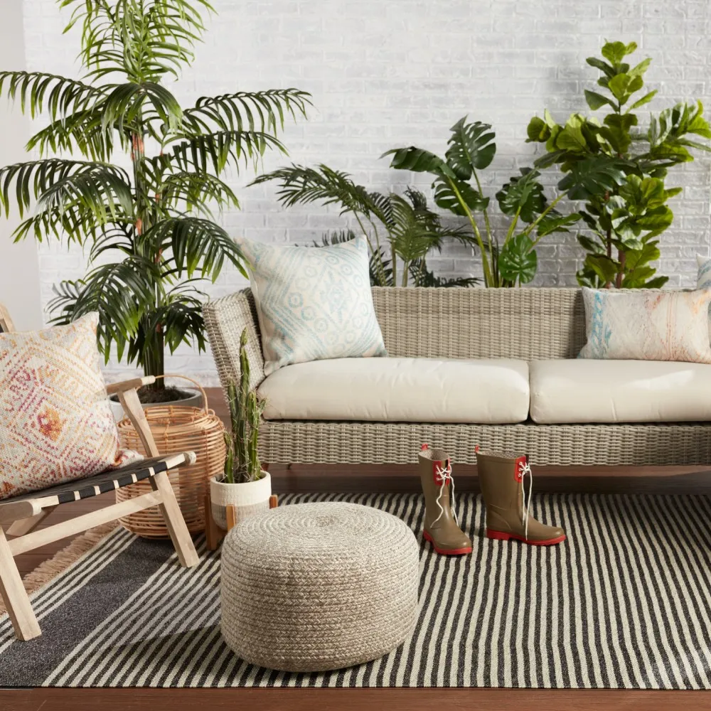 Saba Solar Round Outdoor Pouf - Grey