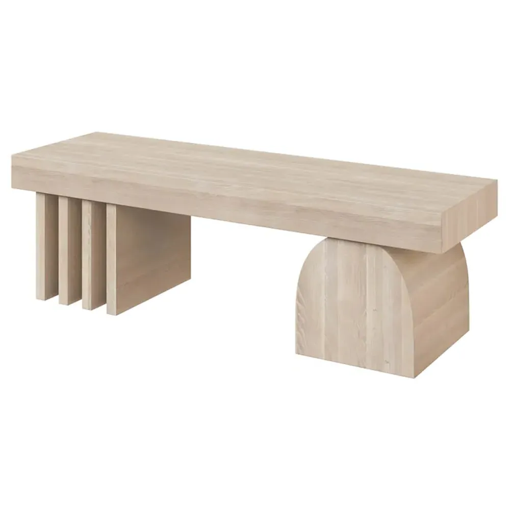 Sade Geometric Base Bench - Beige, Oak