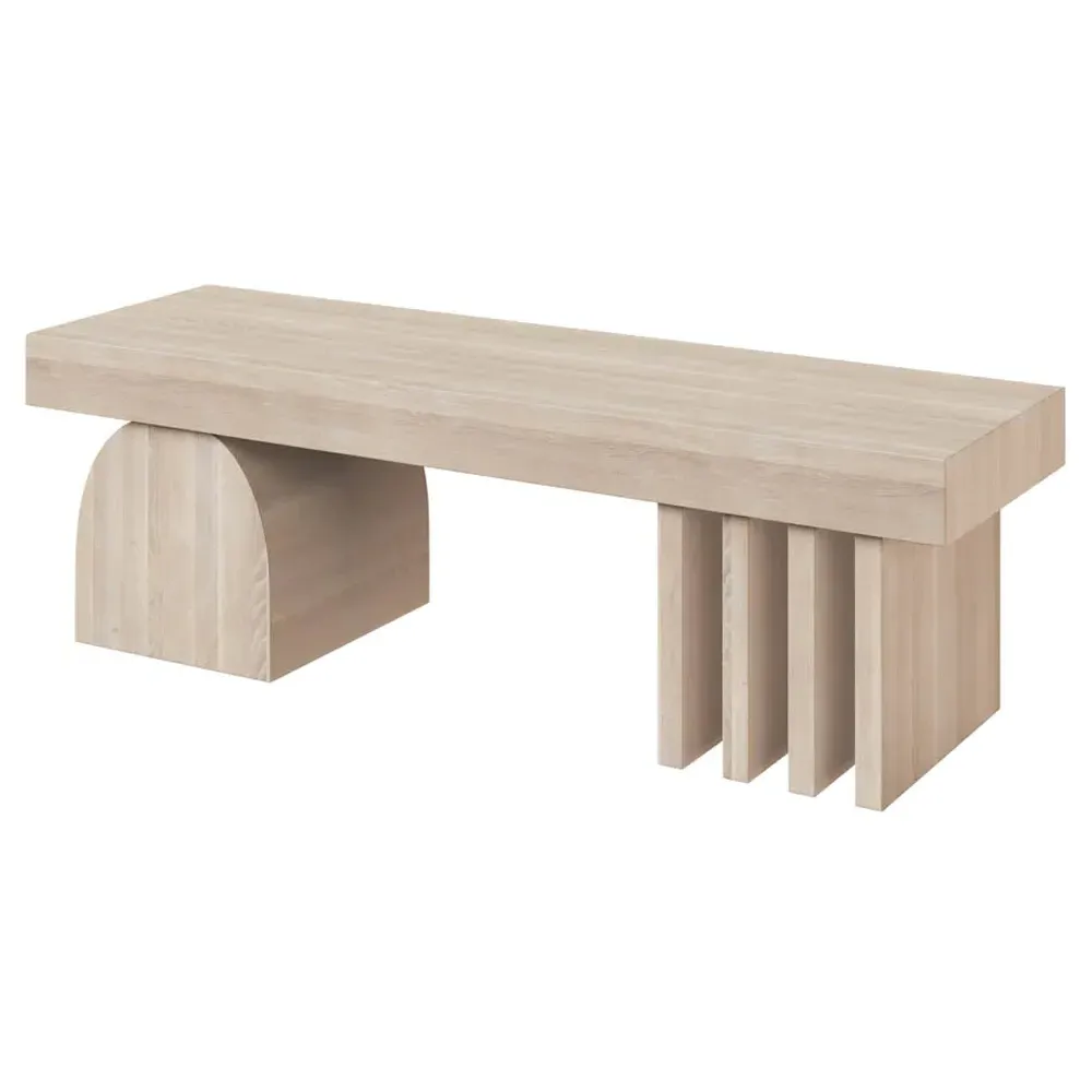 Sade Geometric Base Bench - Beige, Oak