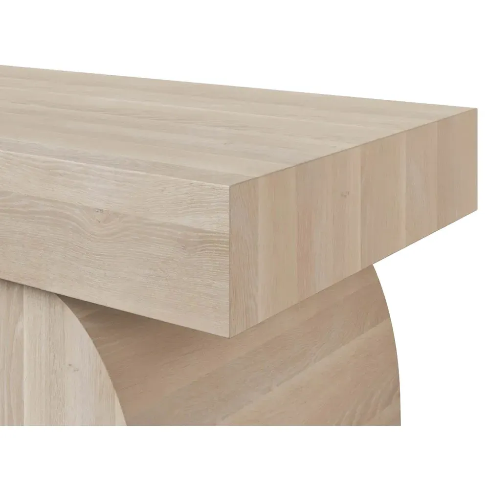 Sade Geometric Base Bench - Beige, Oak