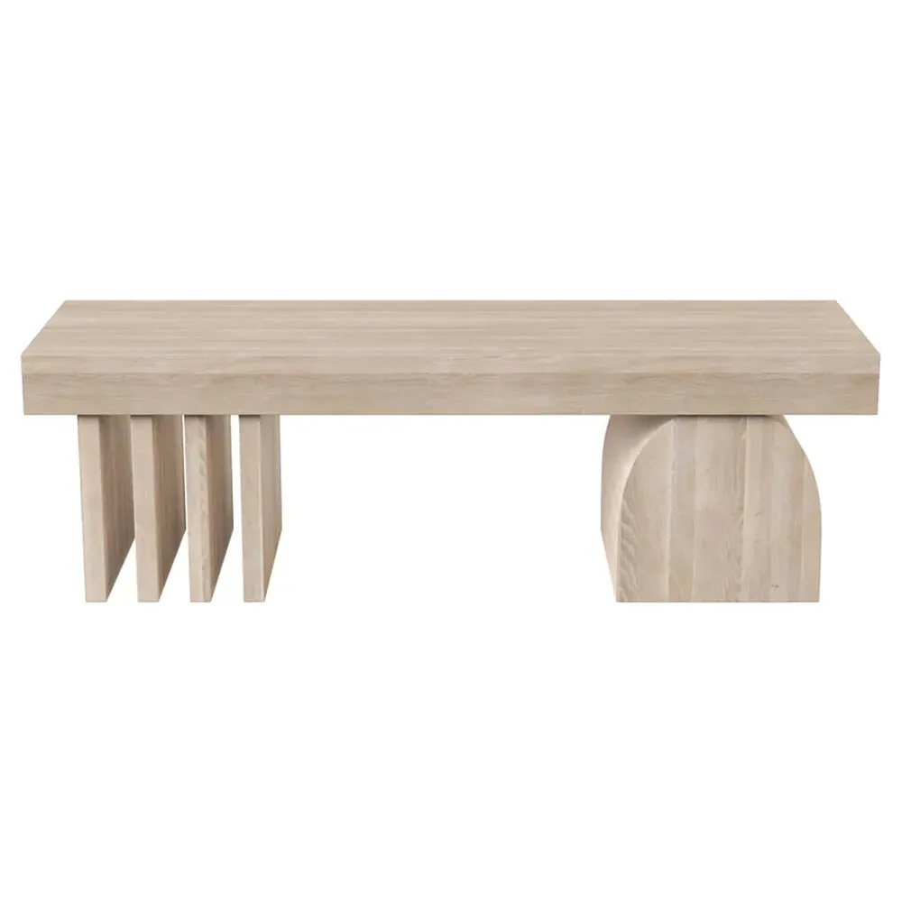 Sade Geometric Base Bench - Beige, Oak image