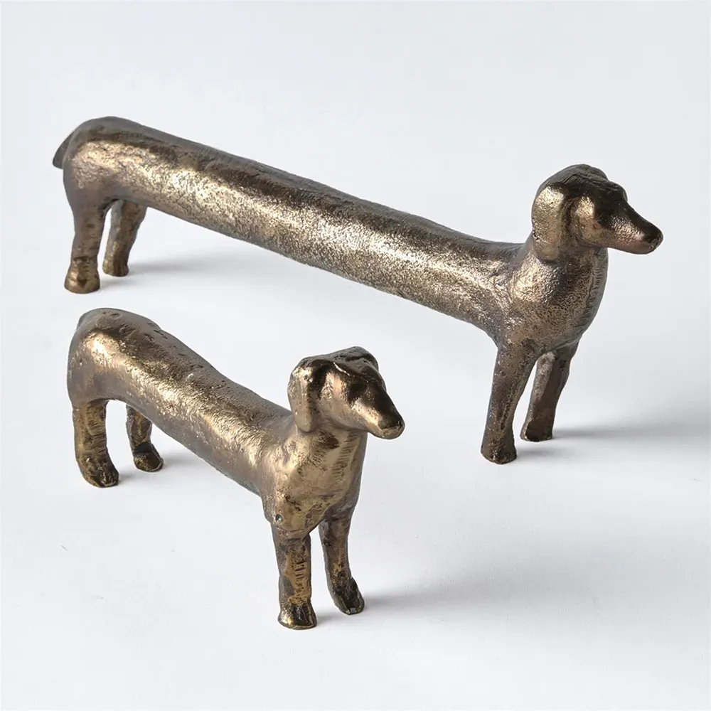 Sadie Dachshund Sculpture Set of 2 - Antique Brass, Aluminum