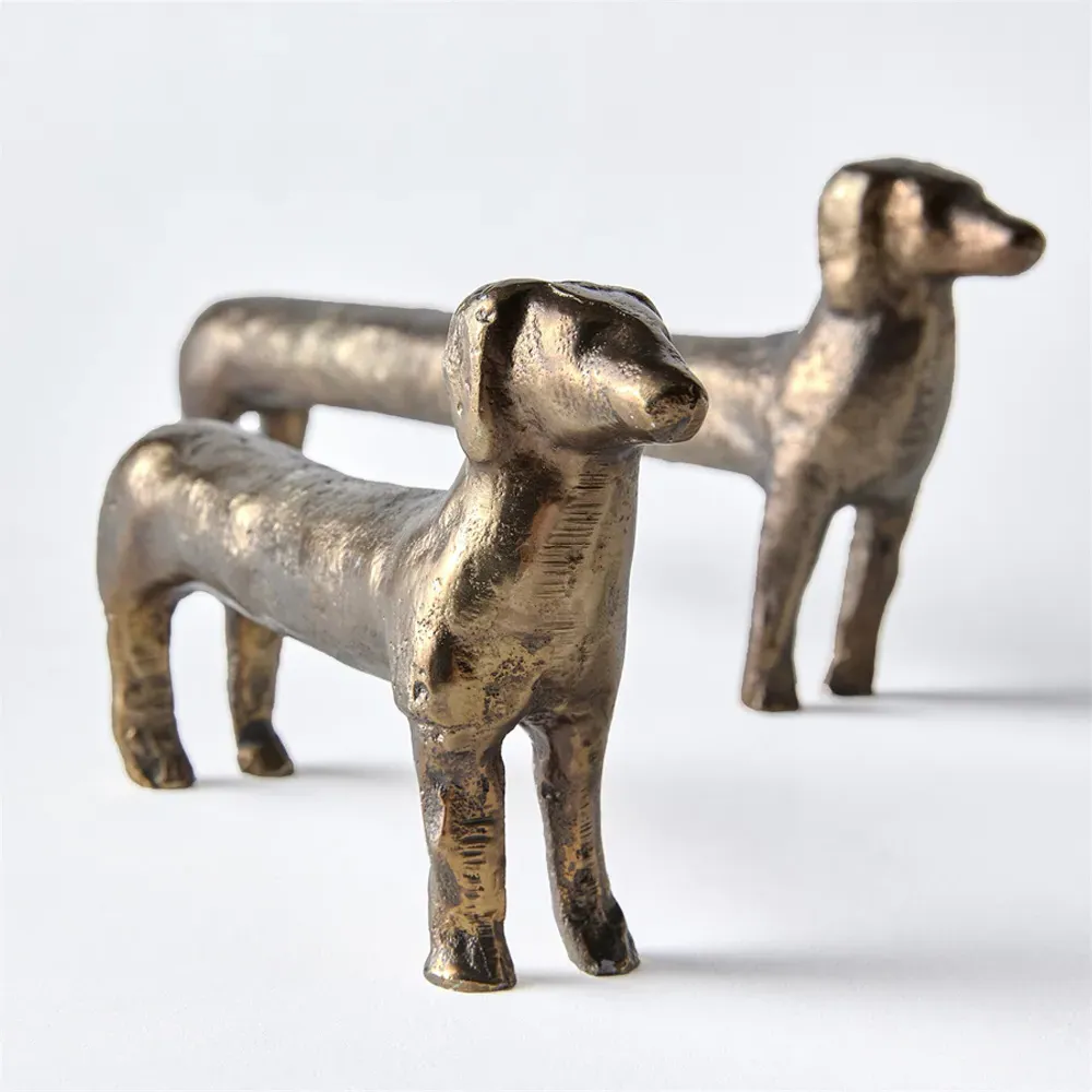Sadie Dachshund Sculpture Set of 2 - Antique Brass, Aluminum