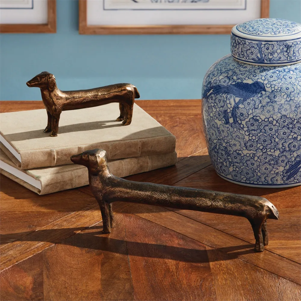 Sadie Dachshund Sculpture Set of 2 - Antique Brass, Aluminum