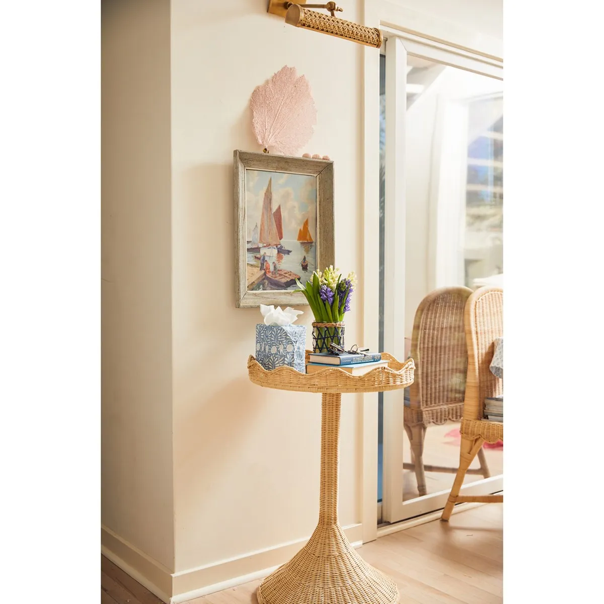 Sadie Scalloped Side Table - Brown, Rattan