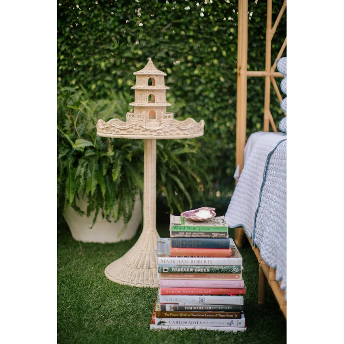 Sadie Scalloped Side Table - Brown, Rattan