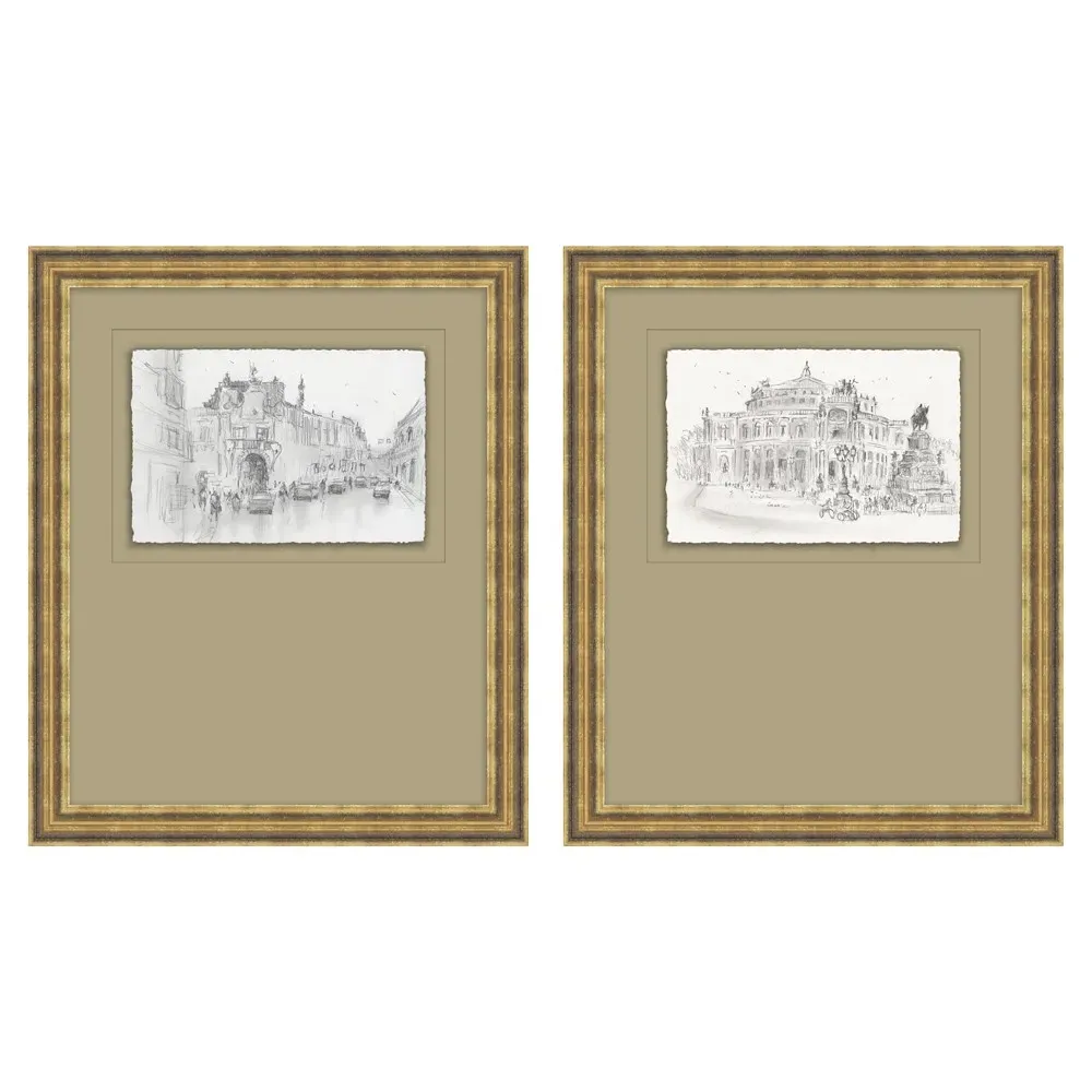 Saffira Architecture Diptych Frame Set - Antique Gold
