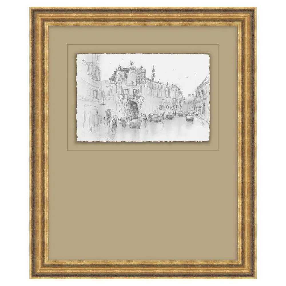 Saffira Architecture Illustration 2 Frame - Antique Gold