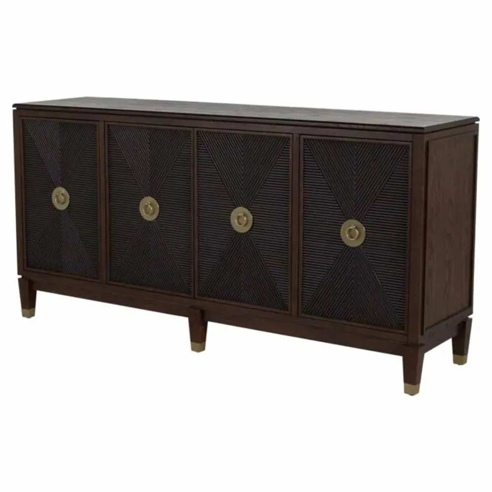 Saffron Ribbed Media Cabinet - Dark Brown, Oak Wood