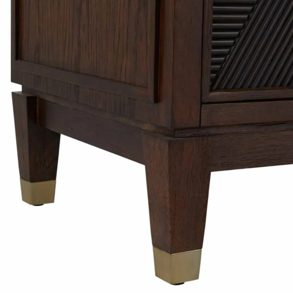 Saffron Ribbed Media Cabinet - Dark Brown, Oak Wood