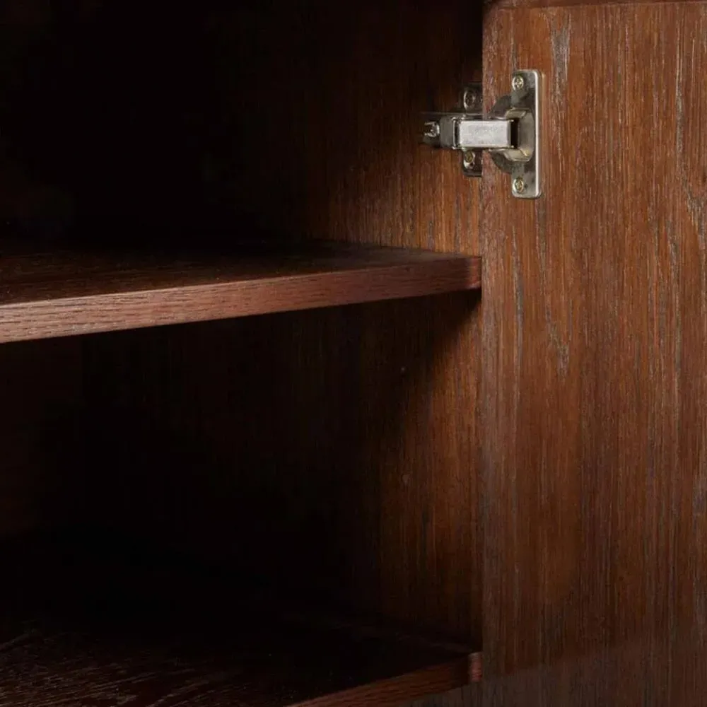 Saffron Ribbed Media Cabinet - Dark Brown, Oak Wood