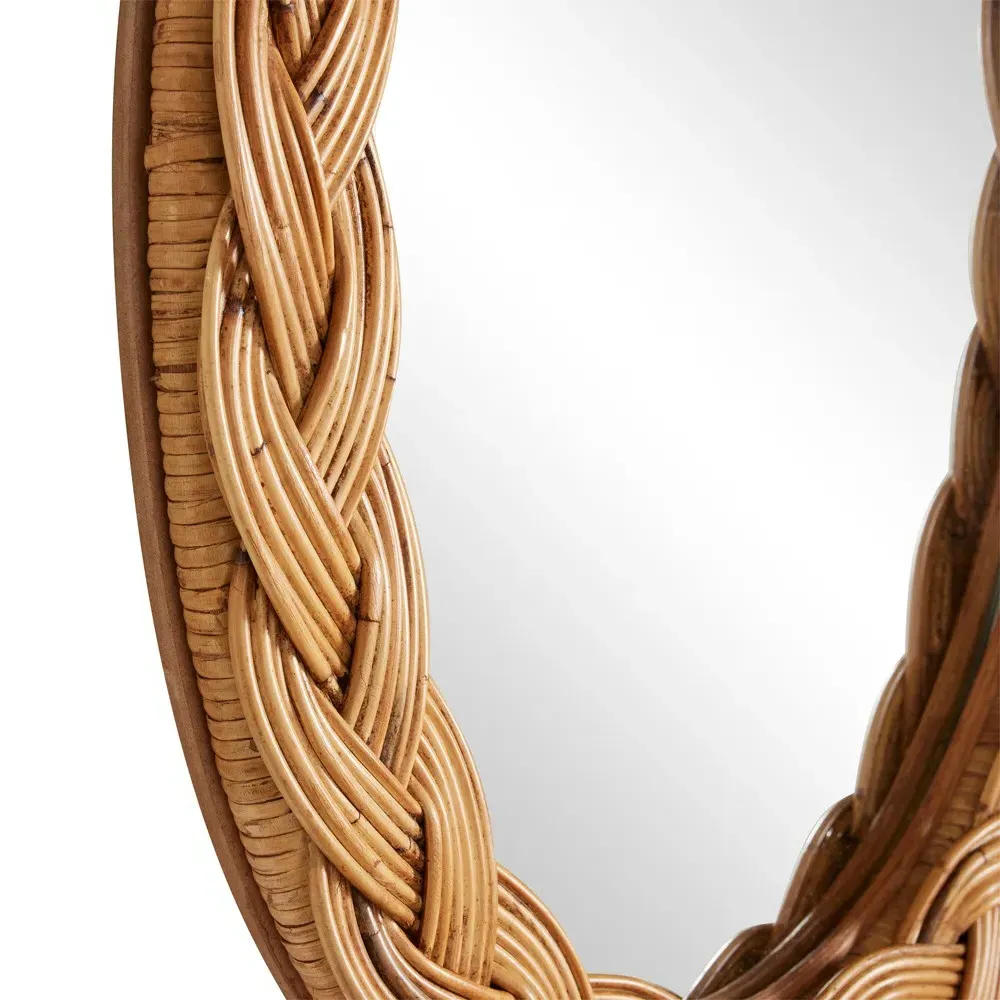 Sage Coastal Oval Wall Mirror - Brown, Rattan