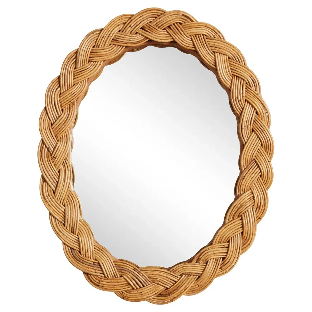 Sage Coastal Oval Wall Mirror - Brown, Rattan image