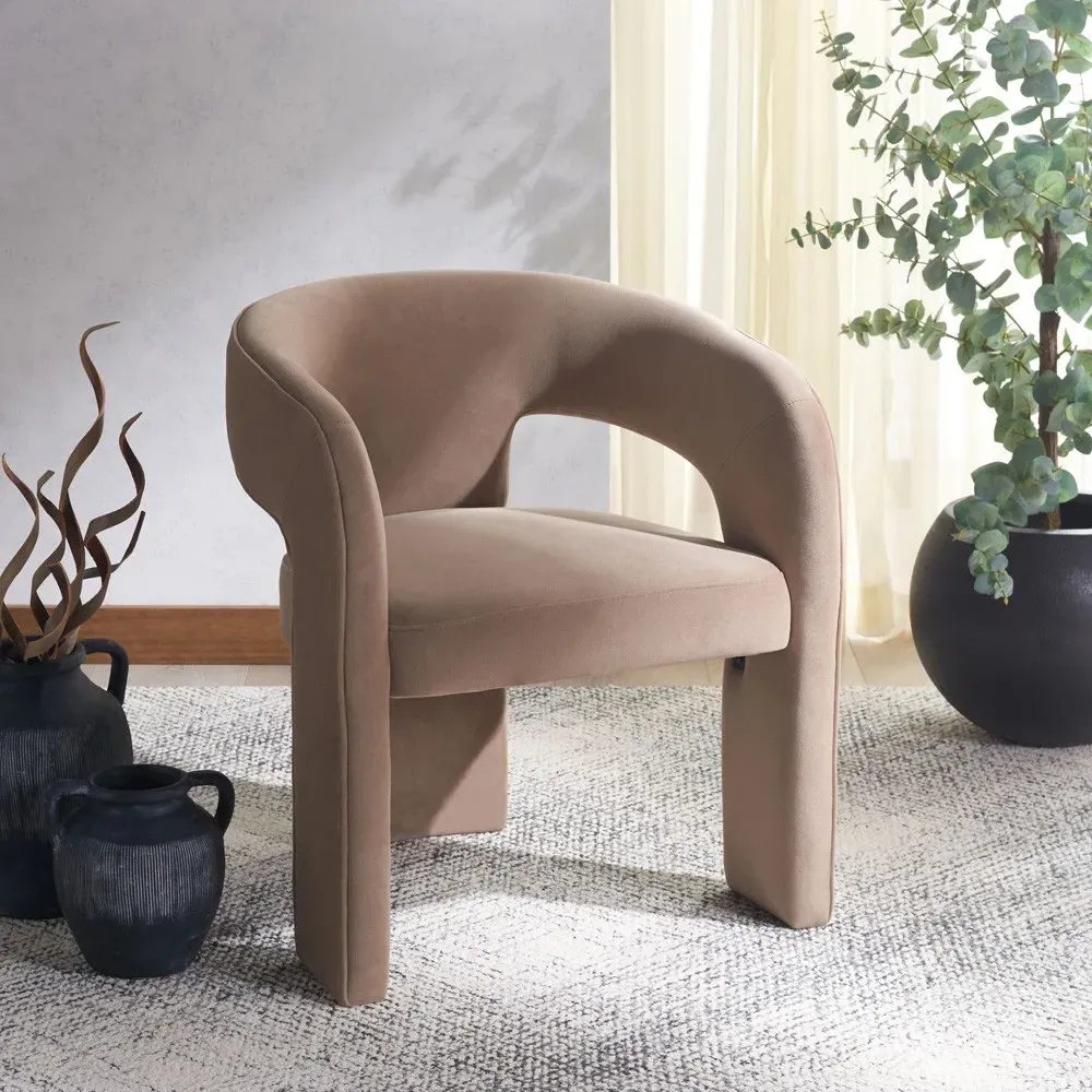 Sage Dining Arm Chair - Beige, Performance Velvet