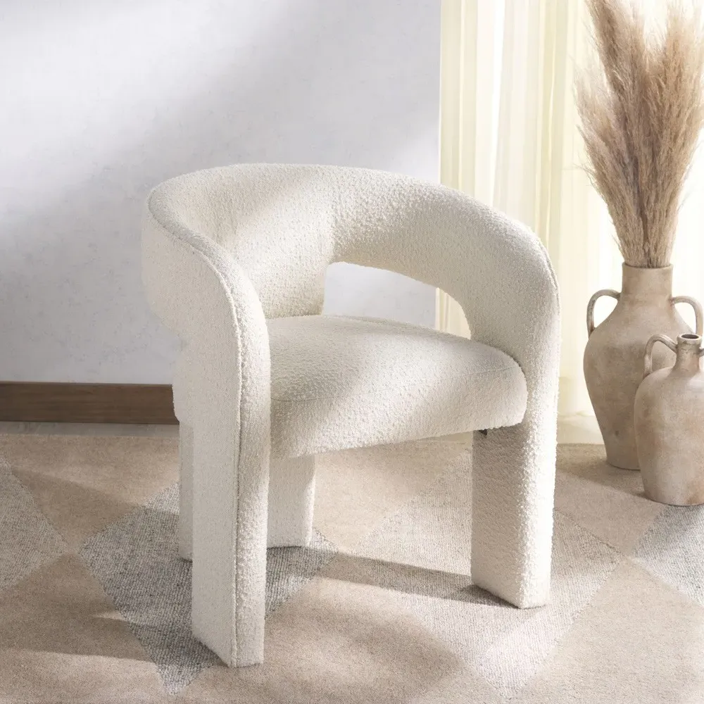 Sage Dining Arm Chair - White, Boucle