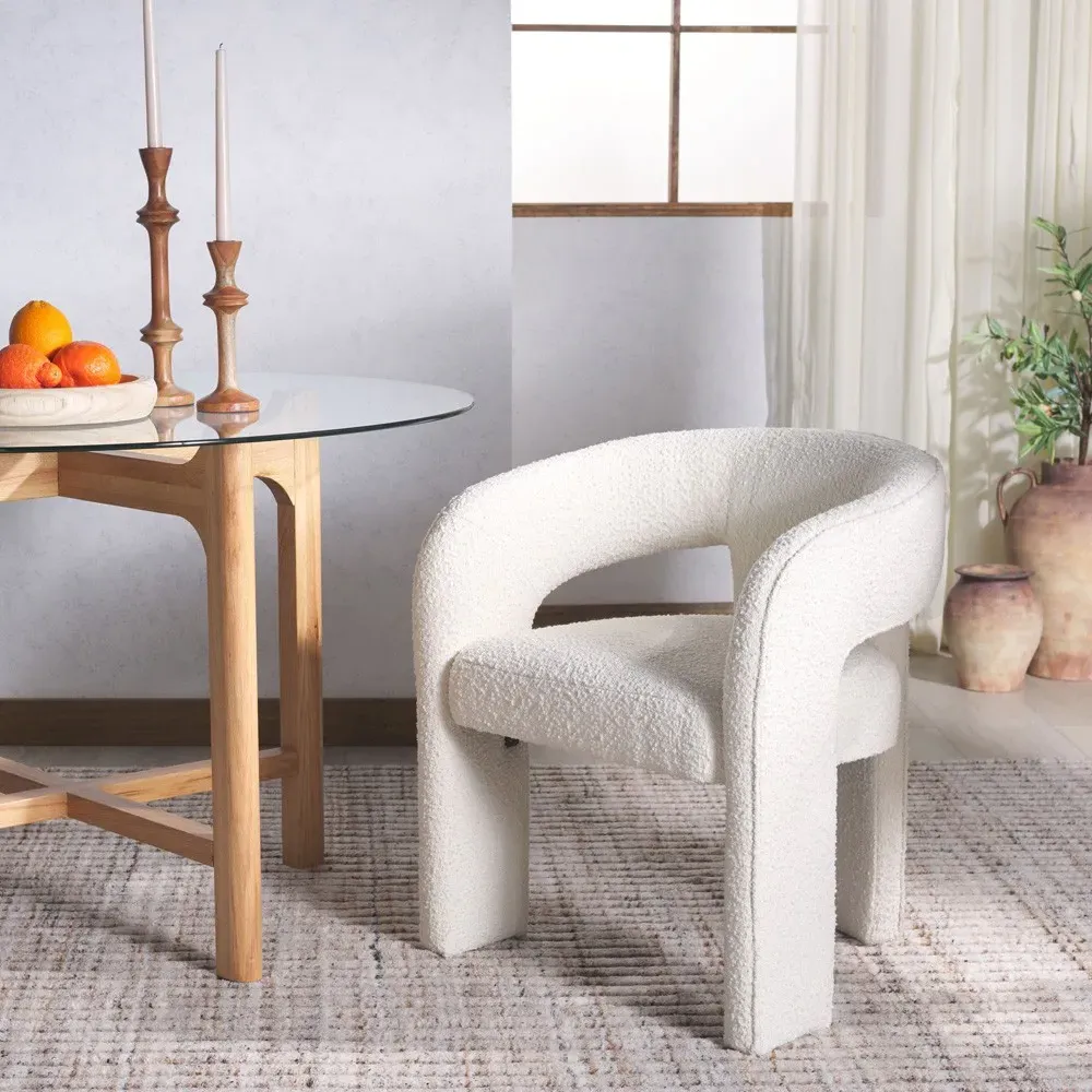 Sage Dining Arm Chair - White, Boucle