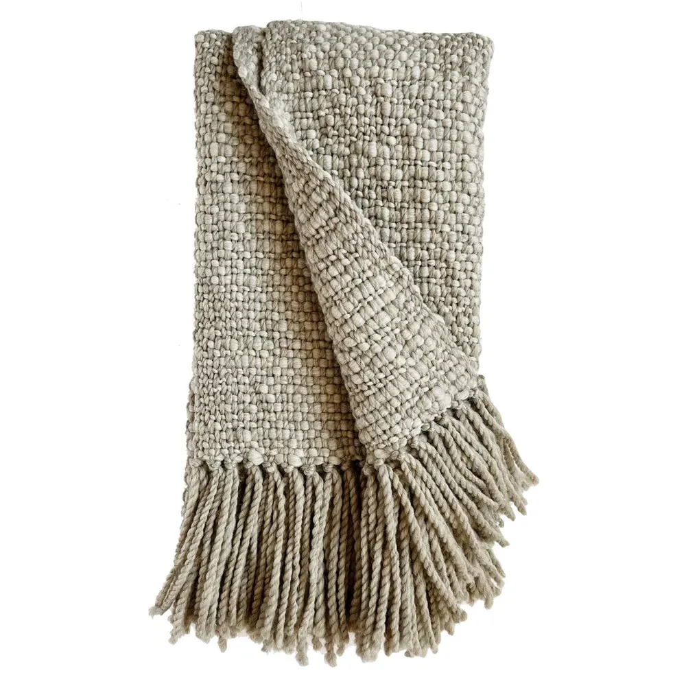 Sage Handwoven Throw Blanket - Grey, Wool