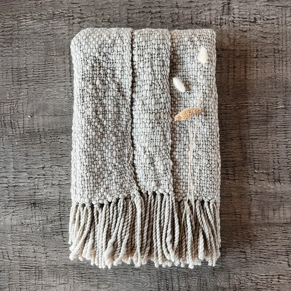 Sage Handwoven Throw Blanket - Grey, Wool