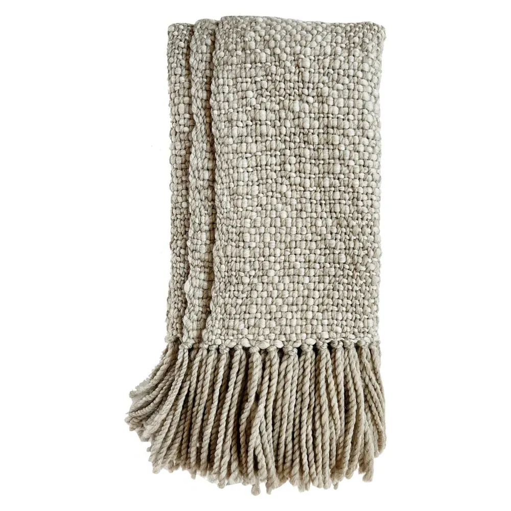 Sage Handwoven Throw Blanket - Grey, Wool