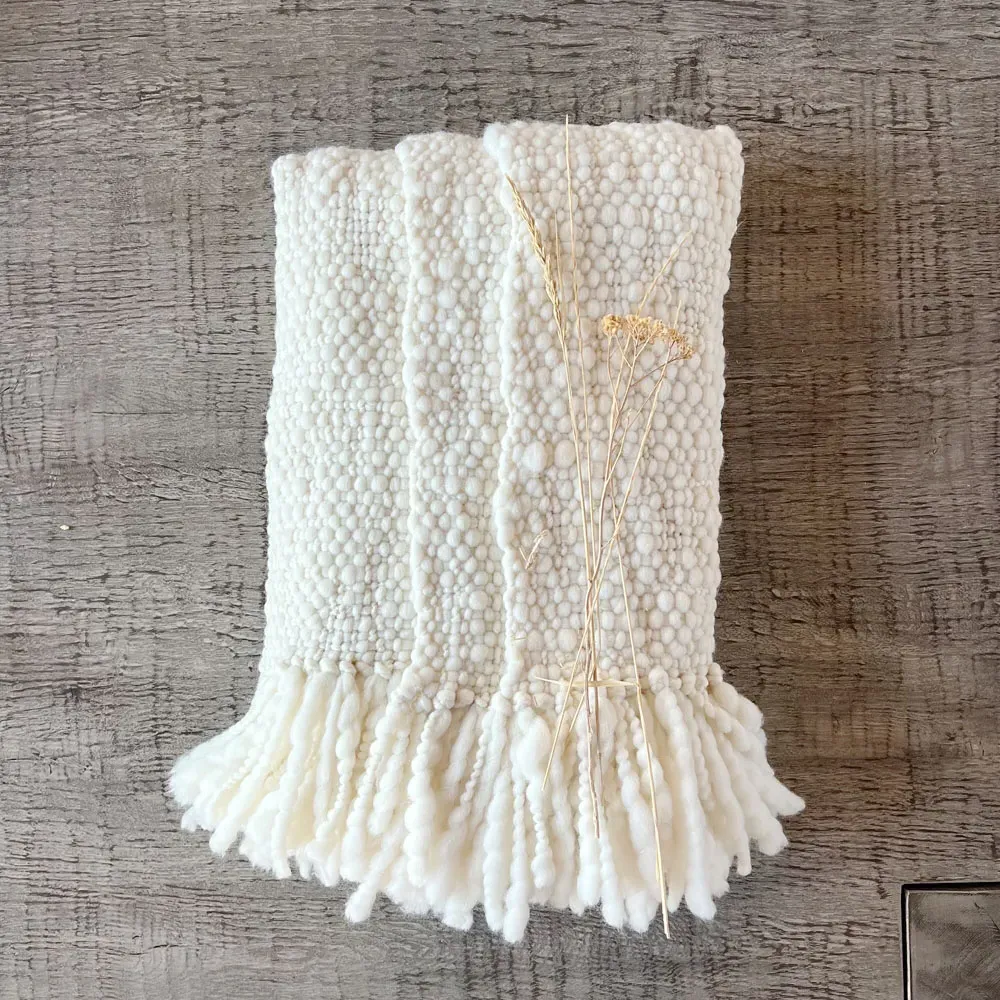 Sage Handwoven Throw Blanket - White, Wool